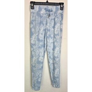 Freely Blue White Leaf Print Drawstring Jogger Lounge Pants Women's L
